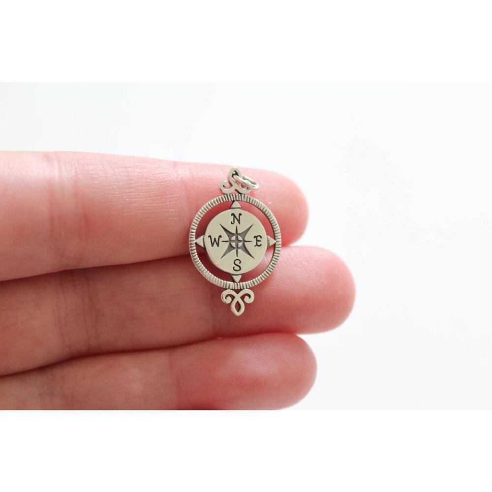Sterling Silver Compass Pendant, Compass Charm, Compass Pendant